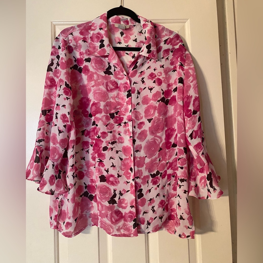 Voir Collection flower 3/4 sleeve blouse size 18W